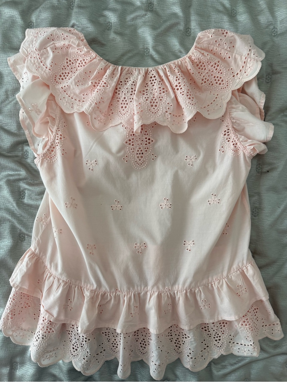 7 For All Mankind Eyelet Ruffle Blouse Women’s L 100% Cotton - Picture 5 of 7